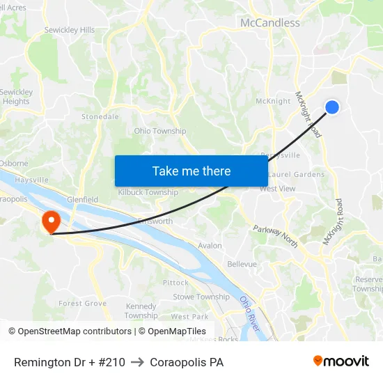 Remington Dr + #210 to Coraopolis PA map