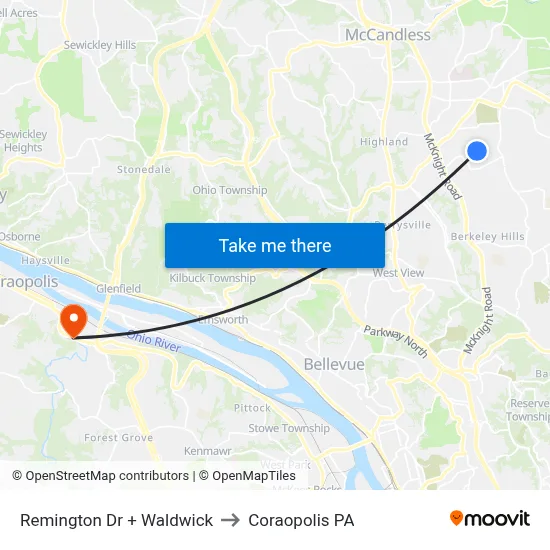Remington Dr + Waldwick to Coraopolis PA map