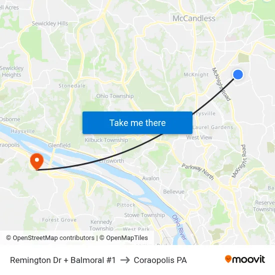Remington Dr + Balmoral #1 to Coraopolis PA map