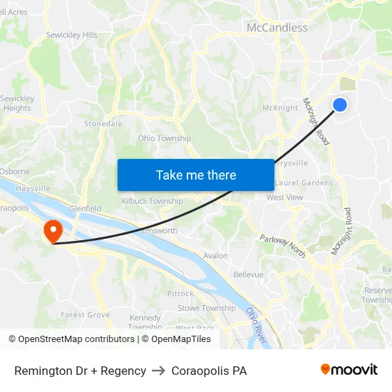 Remington Dr + Regency to Coraopolis PA map