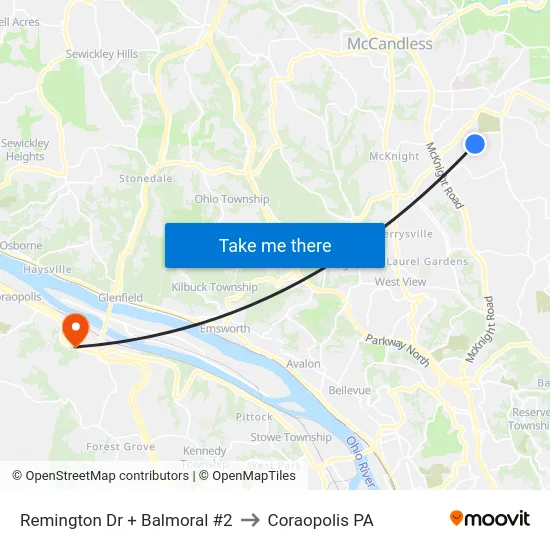 Remington Dr + Balmoral #2 to Coraopolis PA map