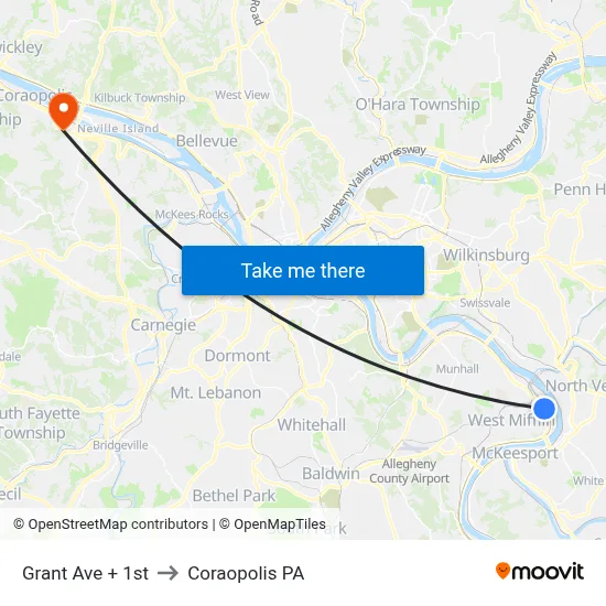 Grant Ave + 1st to Coraopolis PA map