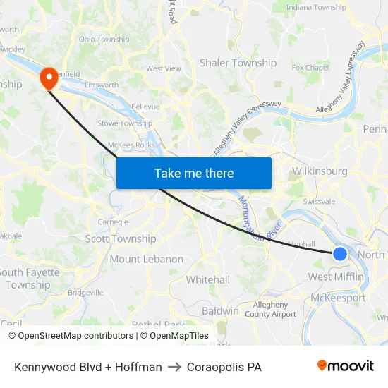Kennywood Blvd + Hoffman to Coraopolis PA map