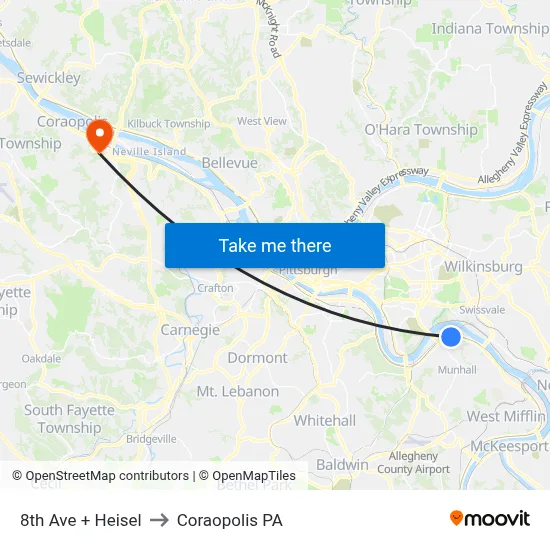 8th Ave + Heisel to Coraopolis PA map