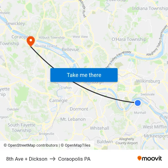 8th Ave + Dickson to Coraopolis PA map