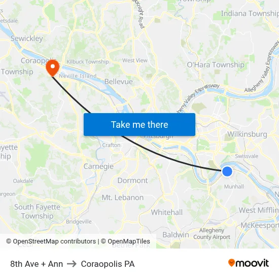 8th Ave + Ann to Coraopolis PA map