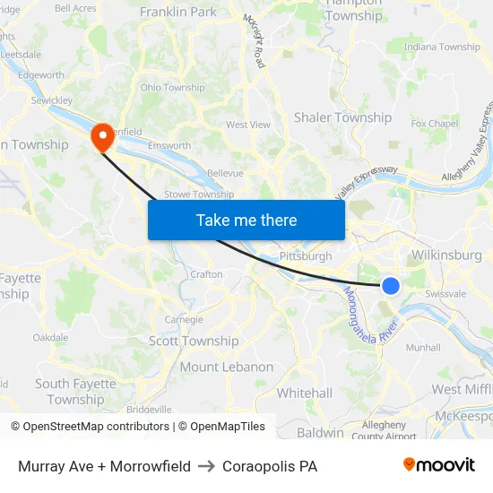 Murray Ave + Morrowfield to Coraopolis PA map