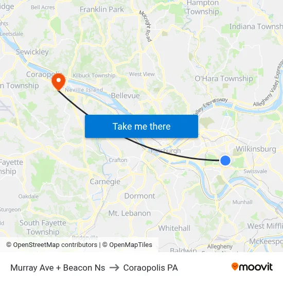 Murray Ave + Beacon Ns to Coraopolis PA map