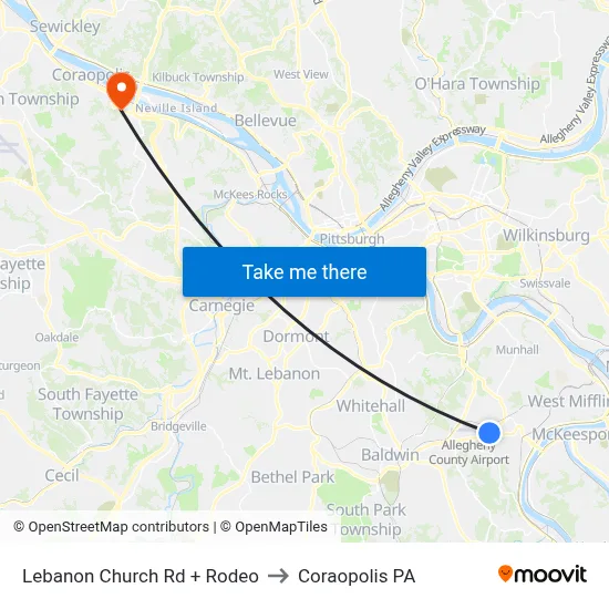 Lebanon Church Rd + Rodeo to Coraopolis PA map