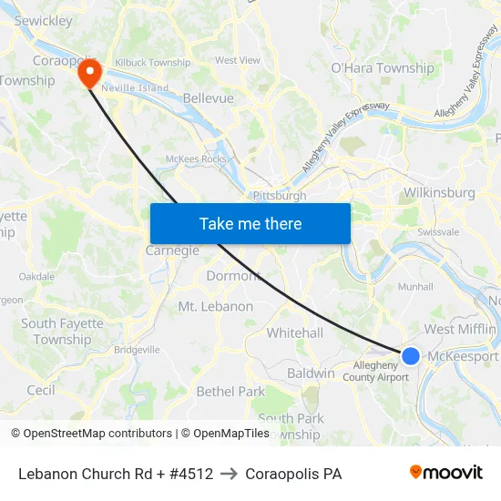 Lebanon Church Rd + #4512 to Coraopolis PA map