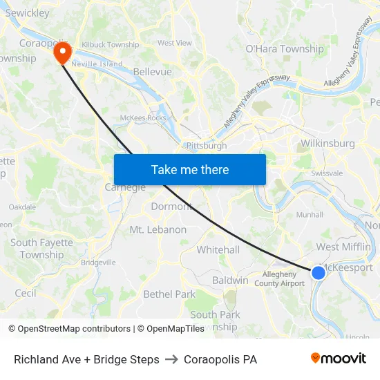 Richland Ave + Bridge Steps to Coraopolis PA map