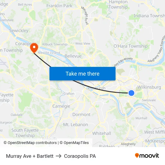 Murray Ave + Bartlett to Coraopolis PA map