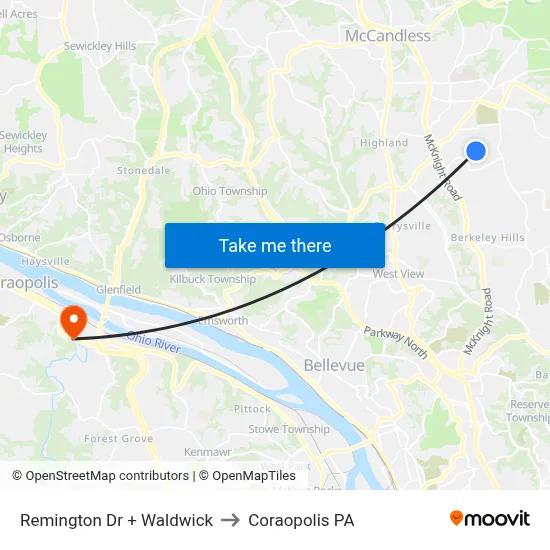 Remington Dr + Waldwick to Coraopolis PA map
