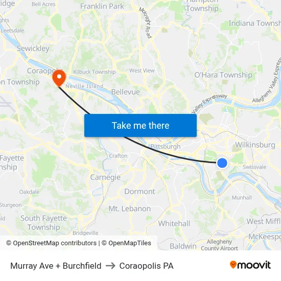 Murray Ave + Burchfield to Coraopolis PA map