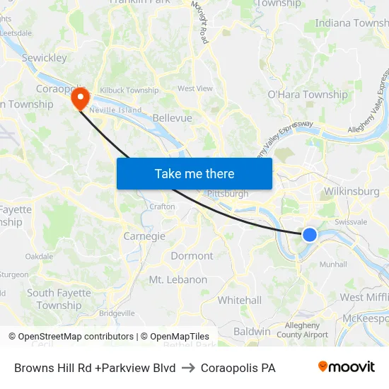 Browns Hill Rd +Parkview Blvd to Coraopolis PA map
