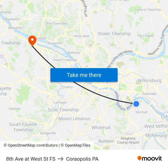 8th Ave at West St FS to Coraopolis PA map