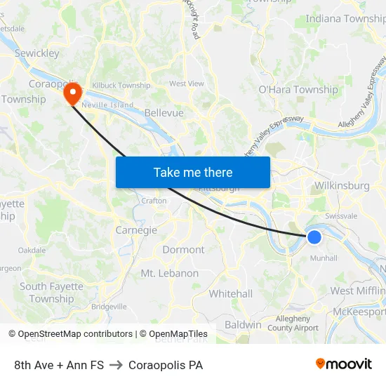 8th Ave + Ann FS to Coraopolis PA map