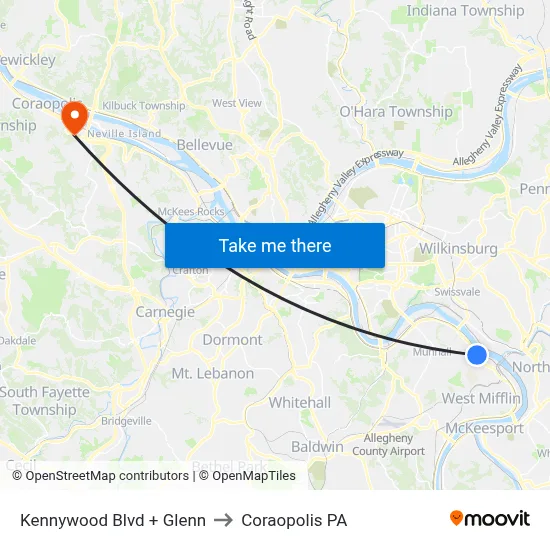 Kennywood Blvd + Glenn to Coraopolis PA map