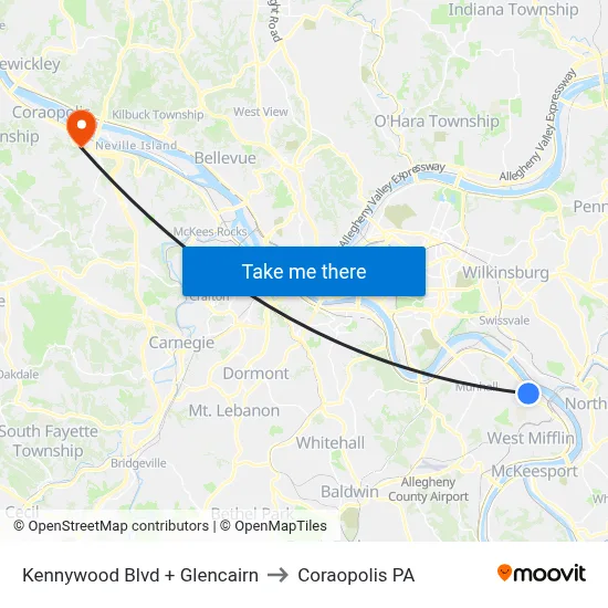 Kennywood Blvd + Glencairn to Coraopolis PA map