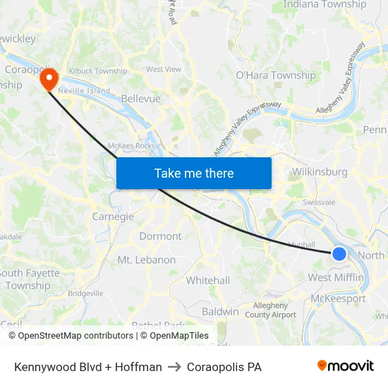 Kennywood Blvd + Hoffman to Coraopolis PA map