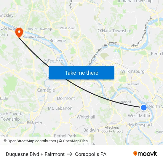 Duquesne Blvd + Fairmont to Coraopolis PA map