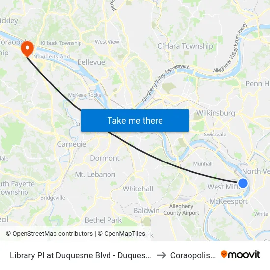 Library Pl at Duquesne Blvd - Duquesne Pnr to Coraopolis PA map