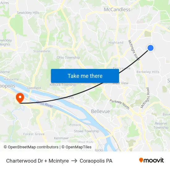 Charterwood Dr + Mcintyre to Coraopolis PA map