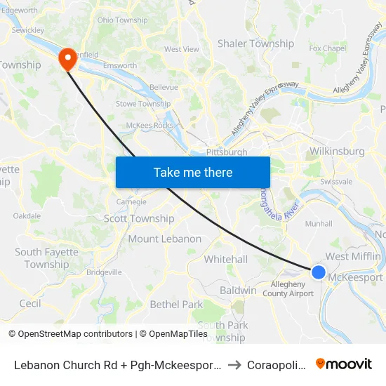 Lebanon Church Rd + Pgh-Mckeesport Blvd FS to Coraopolis PA map