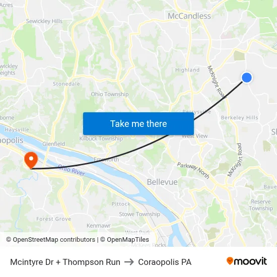Mcintyre Dr + Thompson Run to Coraopolis PA map
