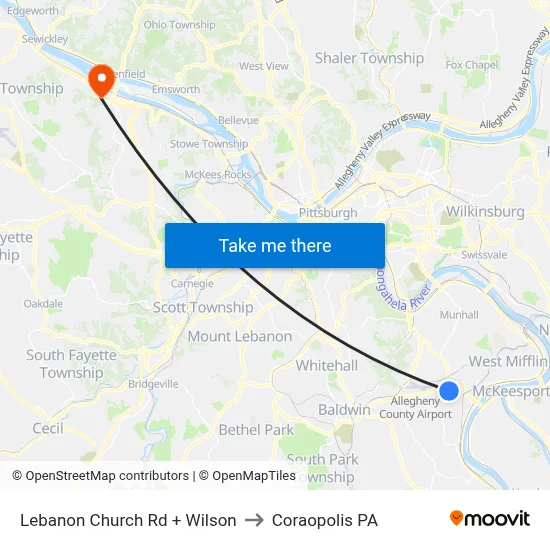 Lebanon Church Rd + Wilson to Coraopolis PA map