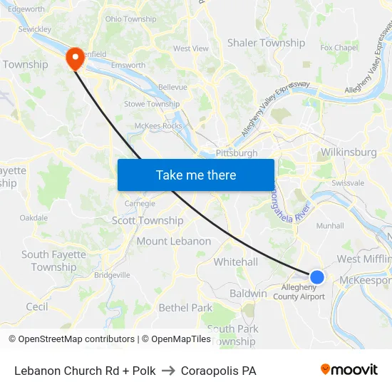 Lebanon Church Rd + Polk to Coraopolis PA map