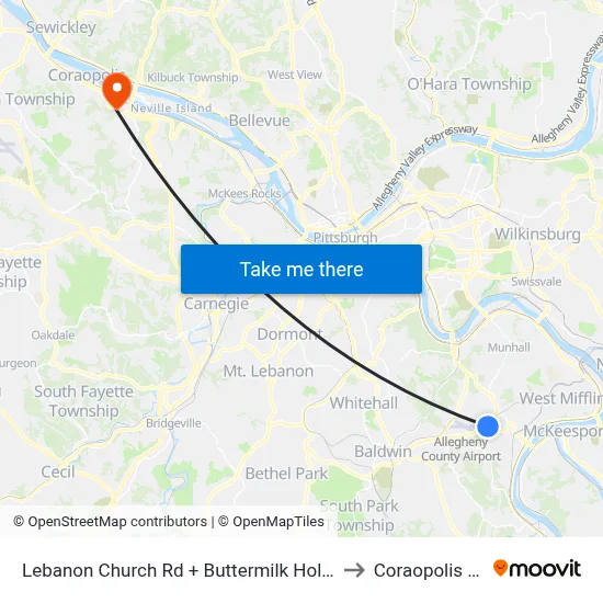 Lebanon Church Rd + Buttermilk Hollow to Coraopolis PA map