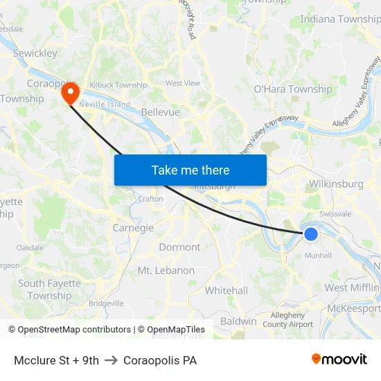 Mcclure St + 9th to Coraopolis PA map