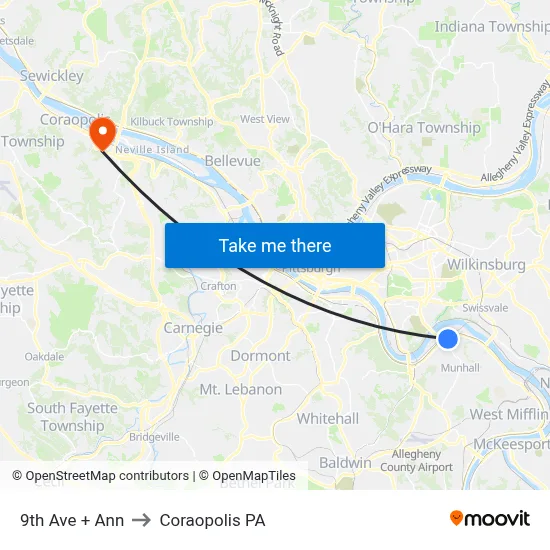 9th Ave + Ann to Coraopolis PA map