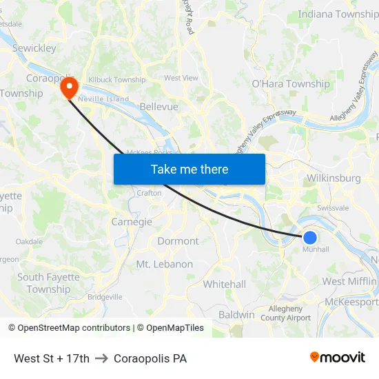 West St + 17th to Coraopolis PA map