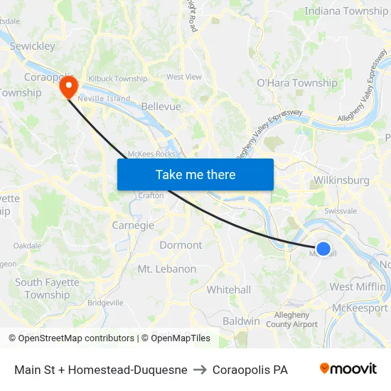Main St + Homestead-Duquesne to Coraopolis PA map
