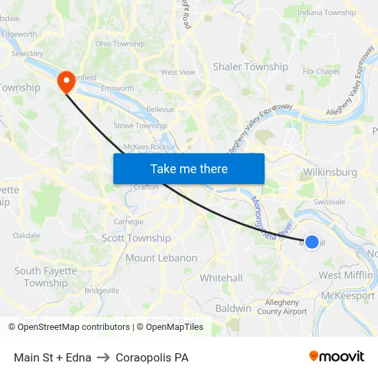 Main St + Edna to Coraopolis PA map