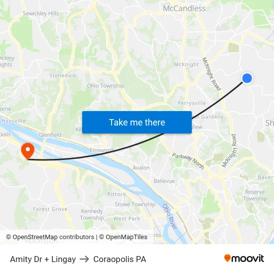 Amity Dr + Lingay to Coraopolis PA map
