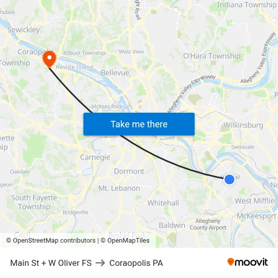 Main St + W Oliver FS to Coraopolis PA map