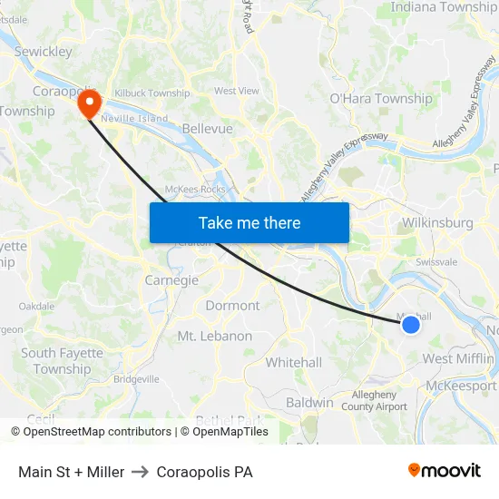 Main St + Miller to Coraopolis PA map