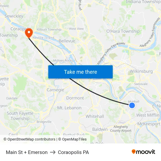 Main St + Emerson to Coraopolis PA map