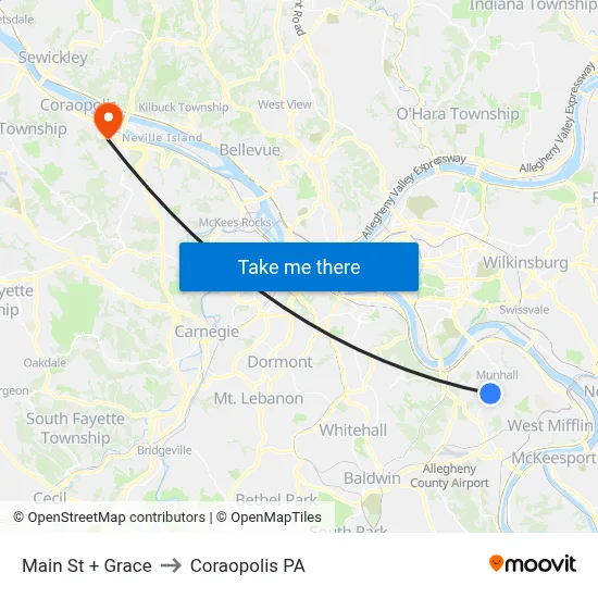 Main St + Grace to Coraopolis PA map