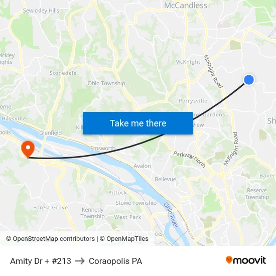 Amity Dr + #213 to Coraopolis PA map