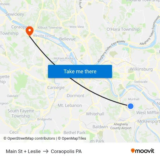 Main St + Leslie to Coraopolis PA map