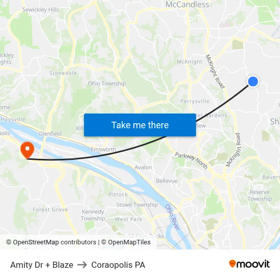 Amity Dr + Blaze to Coraopolis PA map
