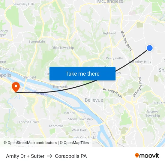 Amity Dr + Sutter to Coraopolis PA map