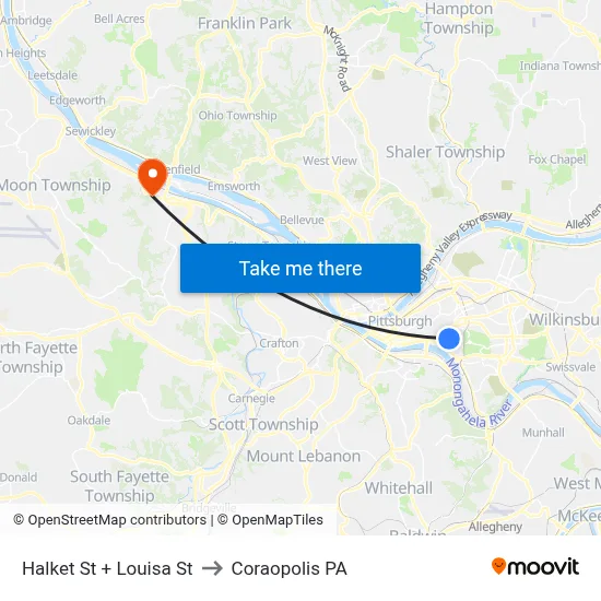 Halket St + Louisa St to Coraopolis PA map