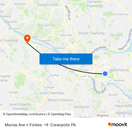 Murray Ave + Forbes to Coraopolis PA map