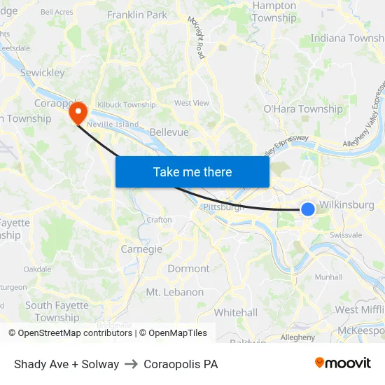 Shady Ave + Solway to Coraopolis PA map