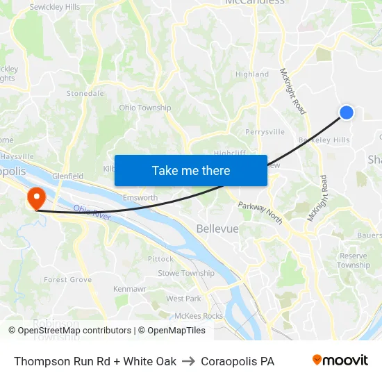 Thompson Run Rd + White Oak to Coraopolis PA map